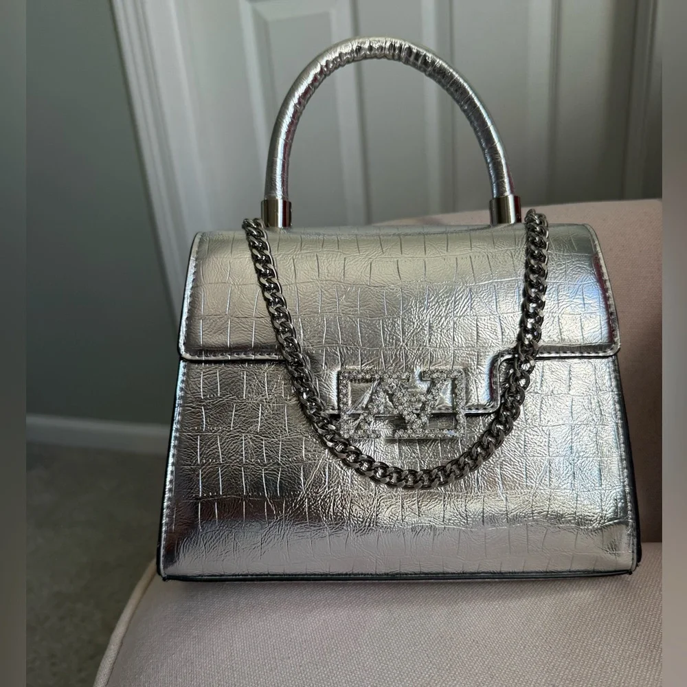ALDO Silver Croc-Embossed Chain Handle Bag